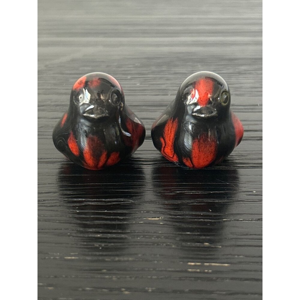 Lot of 2 Ceramic Bird Macrame Beads Black & Orange Glaze Artisan Supplies DIY